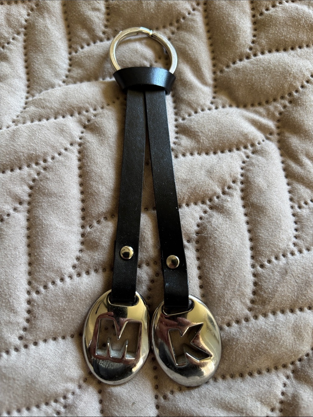 Michael Kors Black Leather Double Charm Keychain